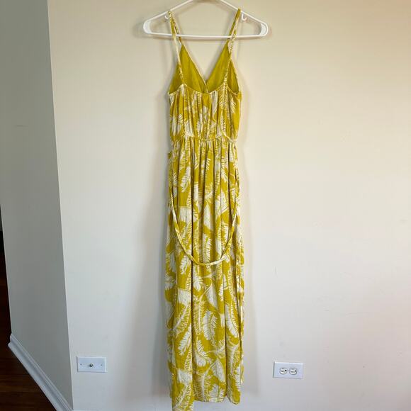 Sim & Sam Maxi Dress Boho Women’s XS Yellow Tropical Belted Surplice Neck Lined - Picture 8 of 12